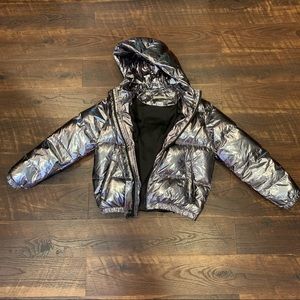 ALICE + OLIVIA SILVER PUFFER JACKET